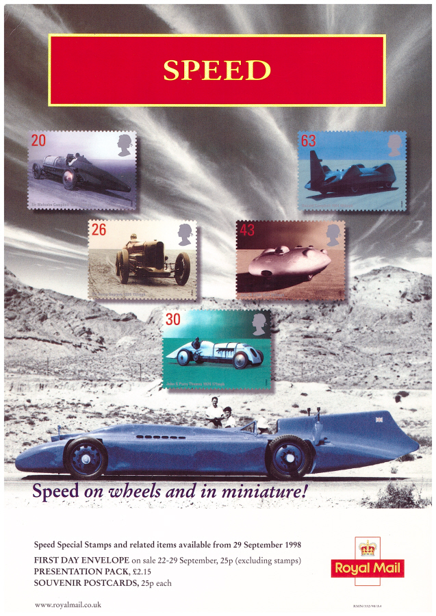 (image for) 1998 Land Speed Records Post Office A4 poster. RMN/332/98/A4. - Click Image to Close